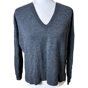 J. CREW 100% Merino Wool Grey V Neck Classic Sweater - size small